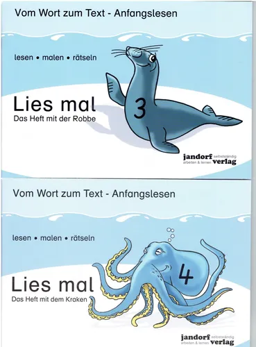 Lies mal Hefte 3 und 4 (Robbe und Krake) als Paket - Arbeitshefte für den Deutschunterricht, ideal für die Förderung von Lese- und Schreibfähigkeiten, erschienen im Jahr 2015.