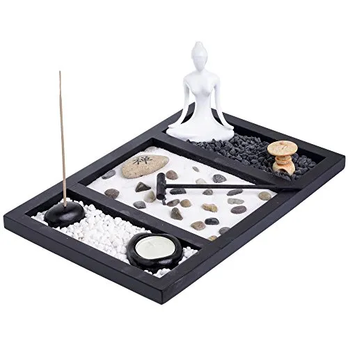 Zen Garden Buddha Kerzenhalter Räucherstäbchenhalter Meditation Geschenkset Yin Yang Meditation weißer Sand und dekorative Steine (Zen Buddha)