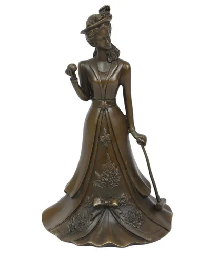Bronze Tischglocke Jugendstil mit Golferin – Elegante Dekoration - Stilvolle Tischglocke im Jugendstil, ideal für Golf-Liebhaber. Hergestellt aus Bronze, bietet sie sowohl eine dekorative als auch funktionale Nutzung in Innen- und Außenbereichen.