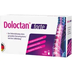 Doloctan Forte 80 ST - Nahrungsergänzungsmittel für Wirbelsäulensyndrom - Spezielle Diät zur Unterstützung bei Nervenschmerzen und Polyneuropathien, mit einer empfohlenen Einnahme von nur 1 Kapsel täglich.