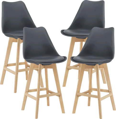 [en.casa] Barhocker 4er Set mit Rückenlehne - Stilvolles Barhocker Set für ein fabelhaftes Ambiente. Gepolsterte PU-Kunstleder-Sitzfläche und stabiler Buche-Gestell. Ideal für Ihre Bar oder Küche.