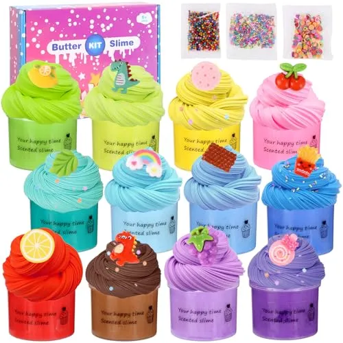 Zhufas Fluffy Slime Set, 12 Stück Fluffy Butter Slime Set, Wolkenschleim, Slime Set zum Selbermachen, Enthält Fluffy Wolken Schleim, Schleim Kinder Party Geburtstagsgeschenke