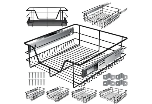 KESSER Teleskopschublade 38x45 cm - Zubehör für Möbel, praktische Küchenschublade in elegantem Schwarz für optimale Raumausnutzung und einfache Handhabung.