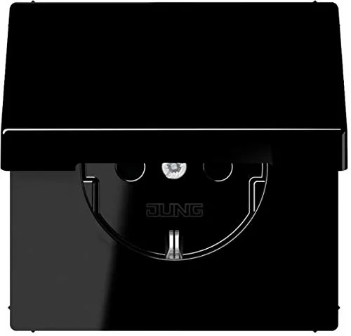 Jung 1520 KIKL SW Schuko Steckdose 16 A 250 V mit Berührungsschutz und Klappdeckel Serie LS schwarz, 250 V