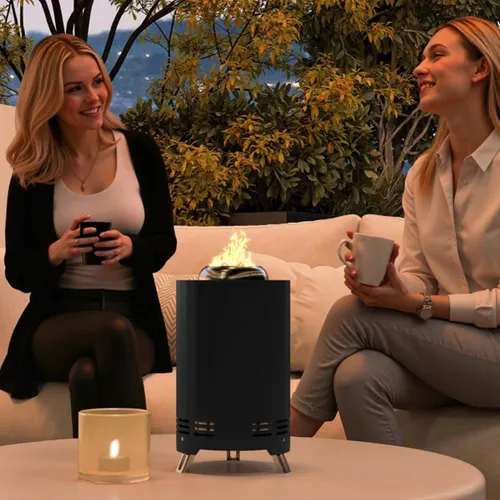 Edelstahl Feuerschale mit Schürhaken – Rauchfreie Feuerstelle für Garten & Camping