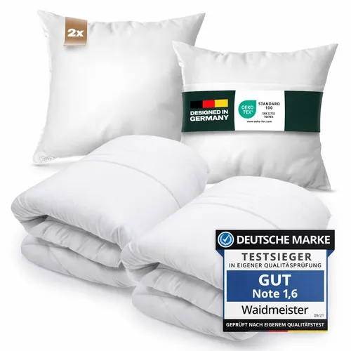 Waidmeister Mikrofaser Bettenset 4-teilig - Bettwäschen Set mit 2x Bettdecke 135x200 cm und 2x Kopfkissen 80x80 cm, atmungsaktiv und hautsympathisch, ideal für ganzjährig angenehmen Schlafkomfort