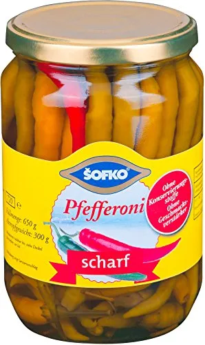 Sofko grüne Peperoni Scharf Eingelegte Peperoni 650g