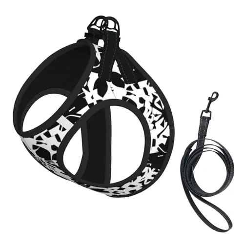 Hundeweste mit schwarz-weißem Muster, weich, verstellbar, zum Hineinschlüpfen, ideal für Spaziergänge im Freien mit Leine.