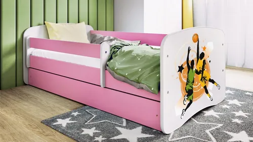 Raumhirsch Kinderbett Basketball, Rosa, 80x160 cm - Kinderzimmermöbel mit abnehmbarer Schutzschiene für maximale Sicherheit und geräumiger Schublade für praktischen Stauraum. Ideal für ein modernes und gemütliches Kinderzimmer.