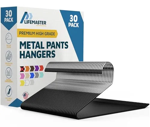 Lifemaster Prestige Hosenbügel aus Stahl mit Gummibeschichtung – EIN 30er-Set robuster, offener schwarzer Kleiderbügel zum organisierten Aufhängen von Hosen, Jeans, Hosen und Anderen Unterteilen