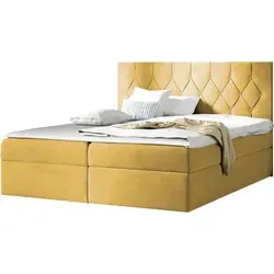 MIRJAN24 Boxspringbett Loloz 200x200 cm - Gelb mit Bettkasten - Stylisches Boxspringbett mit integriertem Bettkasten für optimale Stauraumnutzung, inkl. hochwertiger Matratze und Topper für höchsten Schlafkomfort.