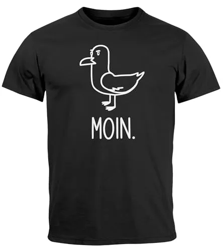 MoonWorks® Herren T-Shirt Frontprint Moin Möwe Geschenk für Nordlichter Fun-Shirt Spruch lustig Hamburg schwarz XXL