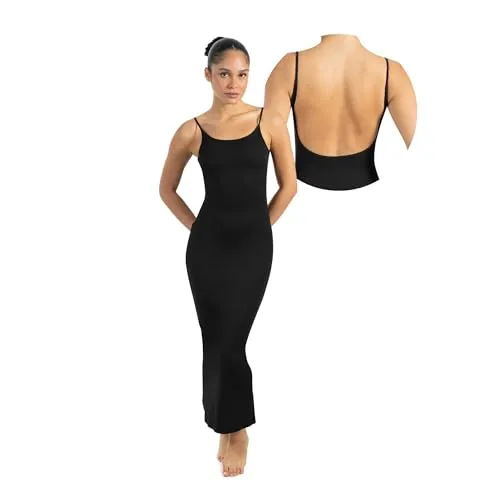 Smilodox Maxikleid Aveline Backless, Figurbetontes Rückenfreies Rippstrickkleid Knöchellanges elastisches Sommerkleid, Alltag & besondere Anlässe schwarz S