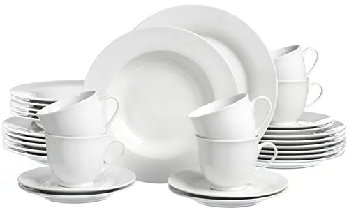 RitzenhoffundBreker Tafelservice Snap Bianco, 30-teilig für 6 Personen - Hochwertiges 30-teiliges Porzellan-Set für 6 Personen, spülmaschinen- und mikrowellengeeignet, ideal für den täglichen Gebrauch.