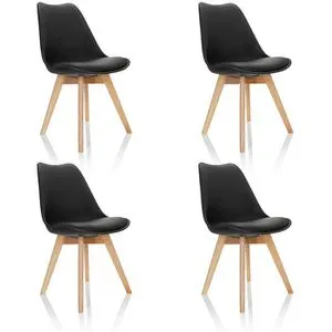 hJh-OFFICE Esszimmerstuhl SCANDI, 4er Set, schwarz - Modernes, skandinavisches Design mit komfortablem Kunstlederbezug. Ergonomische Sitzschale aus robustem Kunststoff, ideal für stilvolle Esszimmer.