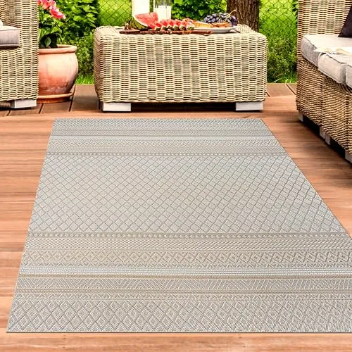CARPETIA Teppich 240 x 340 cm - Teppich für Wohnzimmer, Esszimmer, Flur und Terrasse, strapazierfähig, pflegeleicht und wetterfest in stilvollem Beige-Gelb, ideal für Indoor & Outdoor.