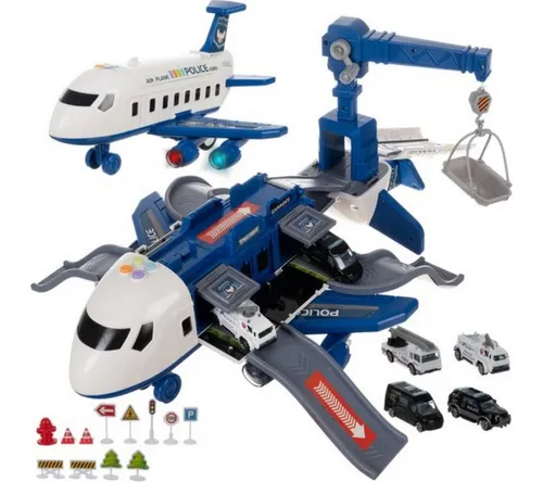 KRUZZEL Erweiterbares Polizeiflugzeug mit Licht- und Soundeffekten