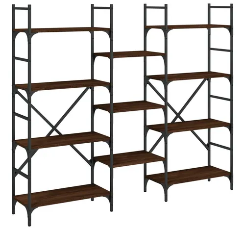 furnicato Bücherregal 160x28,5x136,5 cm Braun Eichen-Optik - Stylisches Bücherregal mit offenen Fächern für optimale Präsentation und Stauraum. Robuste Konstruktion aus Holzwerkstoff und Stahl, ideal für Wohnzimmer, Büro oder Schlafzimmer. Sicherheit durch Wandhalterung.