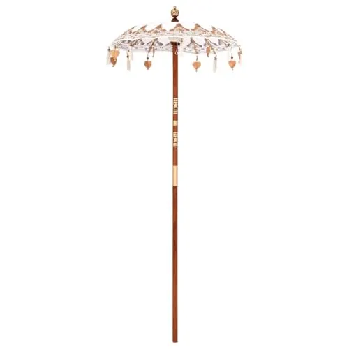 vidaXL Balinesischer Sonnenschirm Creme (90-100) x 260 cm - Sonnenschirm im balinesischen Stil, handgefertigt aus Baumwolle und Holz, bietet exzellenten Schatten und kulturelle Eleganz für Garten und Terrasse.