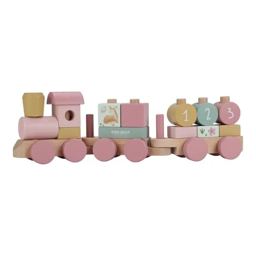 Little Dutch 7354 FSC Holz Eisenbahn Zug mit Steck-Formen - Fairy Garden rosa