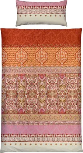 Erwin Müller Mako-Satin Bettwäsche Ornamente und Streifen Terra 40x80 cm / 135x220 cm