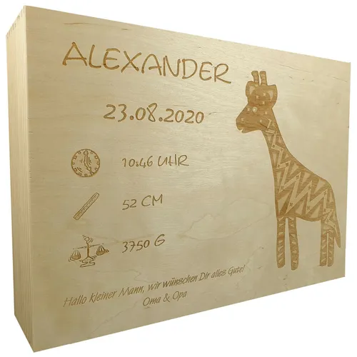Erinnerungskiste Holzkiste personalisiert Geschenk zur Taufe Geburt Giraffe