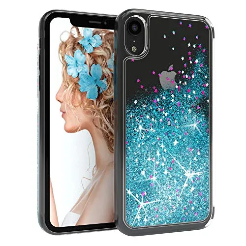 EAZY CASE Hülle kompatibel mit iPhone XR Schutzhülle mit Flüssig-Glitzer, Handyhülle, Schutzhülle, Back Cover mit Glitter Flüssigkeit, aus TPU/Silikon, Transparent/Durchsichtig, Blau