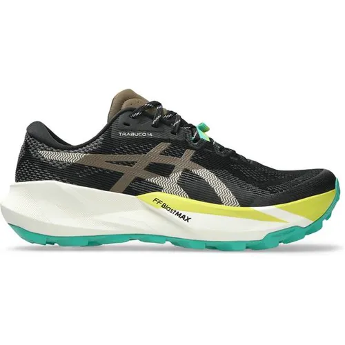 ASICS Trabuco 14 Herren Trailschuh – Schwarz/Braun, Größe 43,5 - Erlebe Trailrunning neu mit dem ASICS Trabuco 14! Hohe Atmungsaktivität, mittlere Dämpfung und robuste Gummilaufsohle sorgen für Komfort und Grip auf jedem Untergrund. Ideal für Wald- und Feldwege!