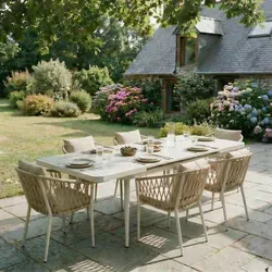 IDIMEX Garten-Essgruppe SUNNY - Essgruppe mit ausziehbarem Tisch und 6 bequemen Stühlen, ideal für gesellige Stunden im Freien und wetterfest durch pulverbeschichtete Oberfläche.