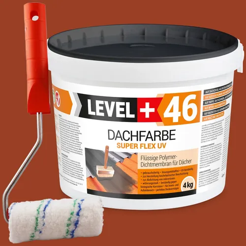 Dachlack Dachfarbe 4kg Ziegelrot mit Farbroller Set RM46