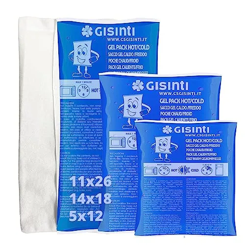 Gisinti Wiederverwendbares Eis-Gel-Set, warm, kalt, hergestellt in Italien, Gefrierfach und Mikrowelle + Stoffbeutel (3 verschiedene Teile)