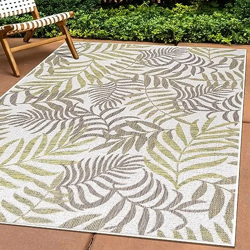 Carpettex Outdoor Teppich Wetterfest 80x150 cm Läufer, Sisal Optik, Beige - Ideal für Balkon, Garten, Terrasse und als Küchenläufer - In&Out Teppich Waschbar, Flachgewebe, Pflegeleicht, Palmen Design