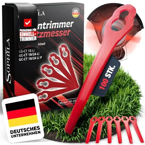 SOPHILA® Einhell Ersatzmesser 100 Stück – Bruchsicher - Rasentrimmer Ersatzmesser kompatibel mit GE-CT 18 Li, GC-CT 18/24 Li – Kunststoffmesser Ersatzklingen für Akku Rasentrimmer