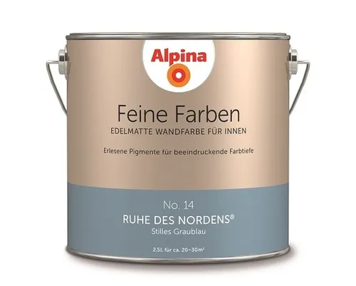 ALPINA Feine Farben Ruhe des Nordens - Wandfarbe in nordisch-ruhigem Blau 2,5L - Farben für den Innenbereich, wasserbasierte Qualität mit mattierter Oberfläche, ideal für Holz und Mauerwerk, bietet eine hervorragende Abdeckung von 21-30 m².