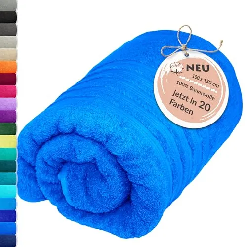 Lashuma Schulter Badehandtuch 100x150 cm, London maritimes Duschtuch Baumwolle - Karibik Blau, Kompakt und Praktisch für Herren und Damen