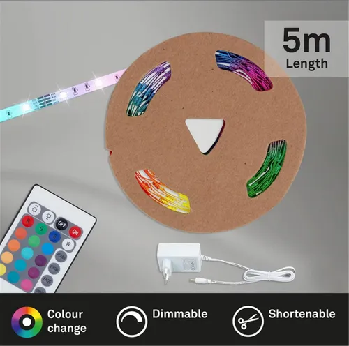 BRILONER LEUCHTEN, LED Band 5m, 150 x RGB-LED, 24 W, selbstklebend