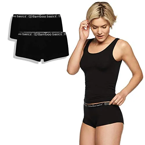 Bamboo Basics - Damen Bambus Hipster mit weichem Bund - Iris - 2er-Pack - Nicht irritierenden Nähten und Etiketten - Atmungsaktiv - S - Schwarz
