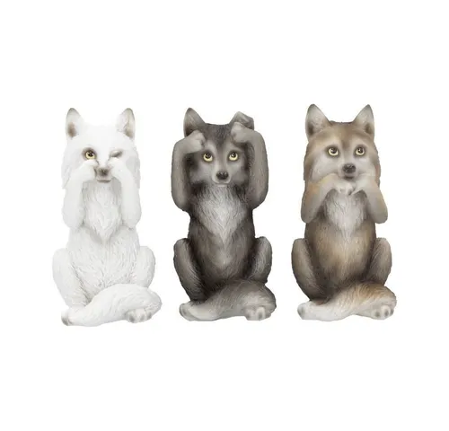 DREI weise Wolf Figuren - Nichts sehen, Nichts hören, Nichts sagen, 3er Set - Sammlerfiguren: Handbemalte Tierfiguren, die als witzige Deko und originelles Geschenk überzeugen. Jede Figur ist 11 cm hoch und aus Kunststein gefertigt.