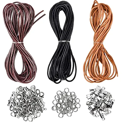Stück Lederband 2mm x 5m, Lederschnur Rund mit 150 Schmuckherstellung für DIY Armband Halskette Schmuck Handwerk - Schwarz/Braun/Kaffee 3
