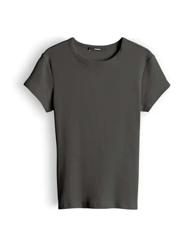 someday Damen Kurzarmshirt | Rippshirt KLEOH Slim aus BCI Cotton Mix Midnight Olive, 42