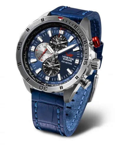 Vostok Europe Quarzuhr Almaz Herrenuhr 320A652-L mit Alarmfunktion - Sportlich-elegante Herrenuhr mit 47 mm Edelstahlgehäuse und blauem Lederarmband. Wasserdicht bis 20 atm, ideal für den Alltag und besondere Anlässe.