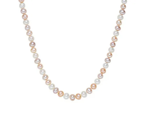 Valero Pearls Damen Perlenhalskette - Elegante Kette aus Süßwasser-Zuchtperlen in Weiß, Apricot und Flieder, geknotet auf Perlseide und mit Karabinerverschluss aus 925 Sterling Silber - ideal für besondere Anlässe.