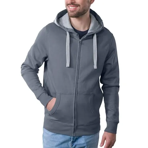 HRM Herren Hooded Jacket I Premium Kapuzenpullover Herren mit Kontrast-Innenfutter I Basic Hoodie mit Reißverschluss I Zip Hoodie I Hochwertige & nachhaltige Herren-Bekleidung