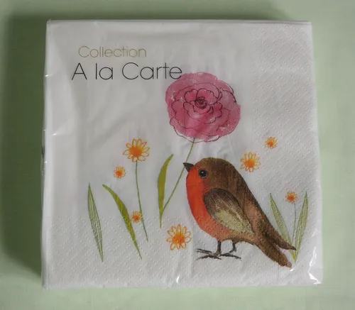Servietten Vogel Rotkehlchen Blumen 1 Packung OVP Vögel Motivservietten 20