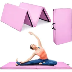 COSTWAY 240 x 120 x 5 cm Weichbodenmatte, Gymnastikmatte klappbar, Yogamatte mit Klettverschluss und 2 Tragegriffe, Turnmatte, Klappmatte, Fitnessm... - Rosa