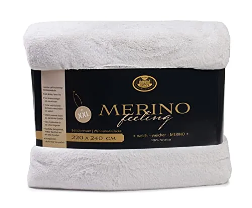 Gözze Wendbare Kuscheldecke - Merino Feeling, Silber, 220 x 240 cm - Gemütliche Bettdecke aus strapazierfähigem Material mit Merino-Feeling (600 g/m²). Ideal zum Einkuscheln oder als dekorativer Überwurf für Ihr Sofa.
