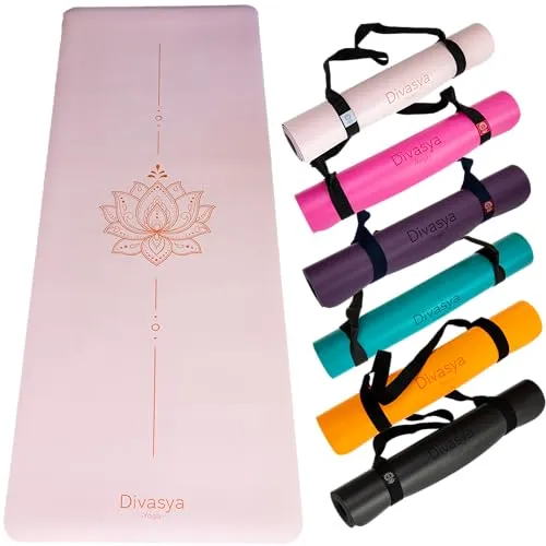 DIVASYA Premium Yogamatte rutschfest – 185x68cm, 4,5mm dick, mit Tragegurt - Hochwertige Yogamatte aus rutschfestem Naturkautschuk, ideal für alle Yoga-Stile. Mit extra Breite und Länge für mehr Bewegungsfreiheit und Komfort während der Praxis.