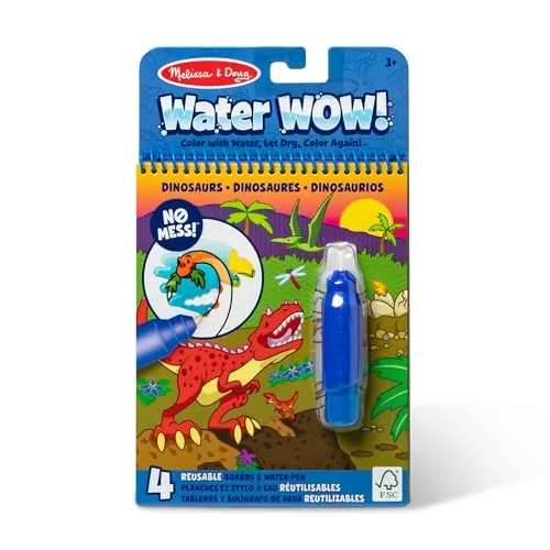Melissa & Doug - Wassereinfärbungsbrett – Dinosaurier, Dinosaurier malen mit Wasser Malbuch, Wassermalbuch ab 3 4 5 6 Jahre, Magic Water Colouring Book, Wasserzauber Malbuch, Malbücher für