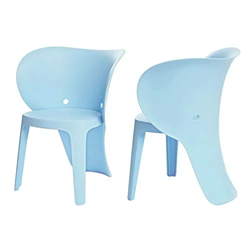 SoBuy KMB12-Bx2 2er Set Kinderstuhl mit Lehne Elefant Stuhl Stühlchen Cartoon Sitzhocker Hellblau Sitzhöhe 32cm