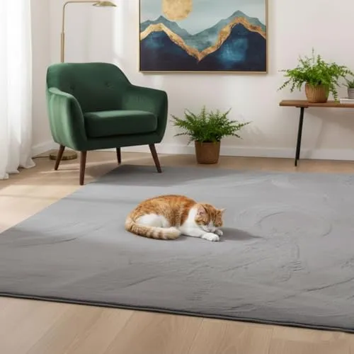 VIMODA Teppich Wohnzimmer Schlafzimmer Flauschig, kurzflorig – waschbar und Fußbodenheizung geeignet,Farbe:Grau;Maße:120x160 cm